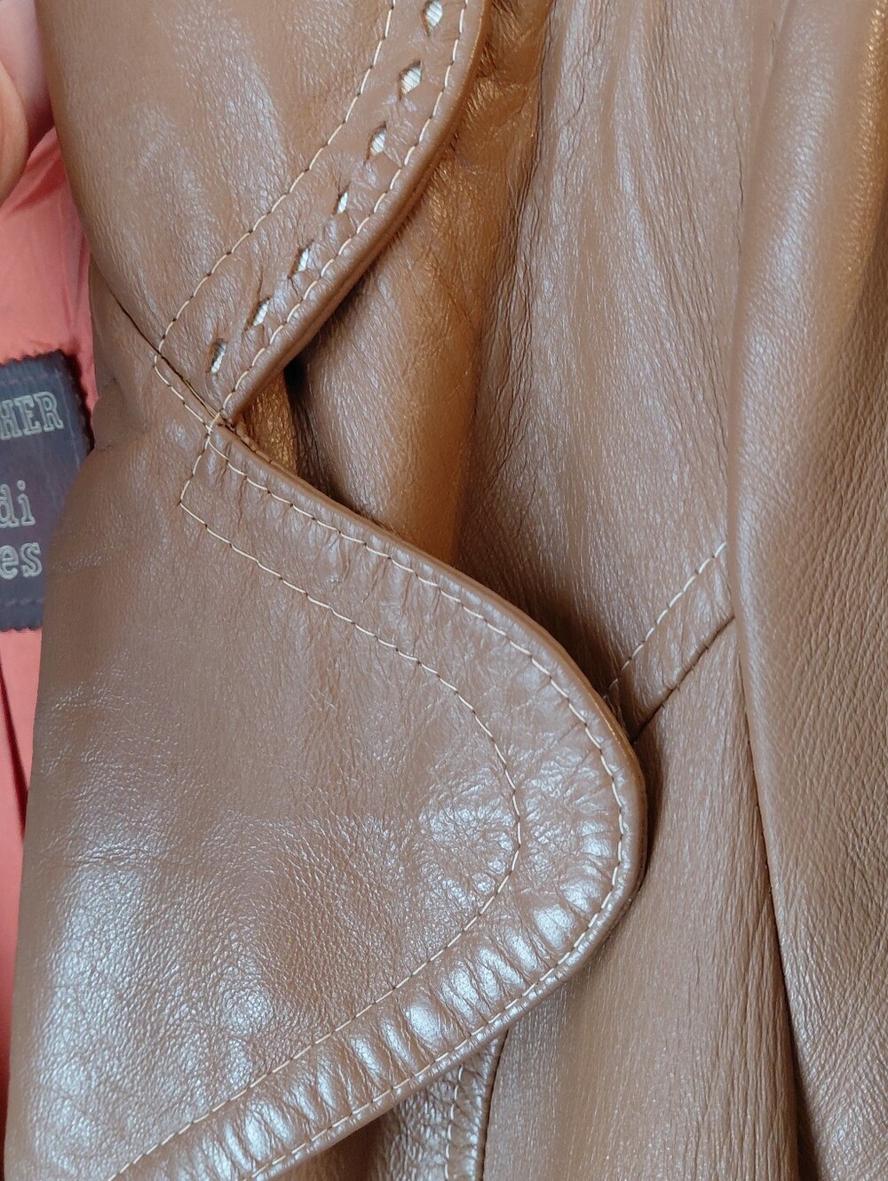 Vintage 60's 70's Pennylane Era Dan Di Modes Tan Leather Trench Coat Belted M - Picture 8 of 16